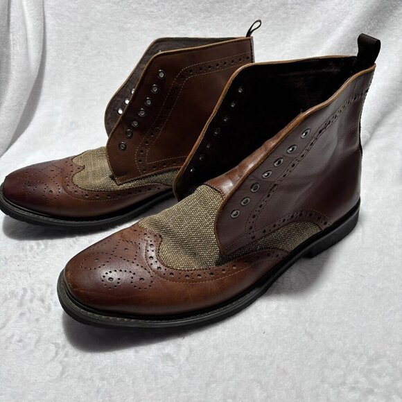 Paolo Vandini London‎ Brown Leather/Canvas Lace up Boots EU 45 US 13 UK 11